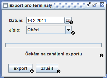 Okno Export pro terminály