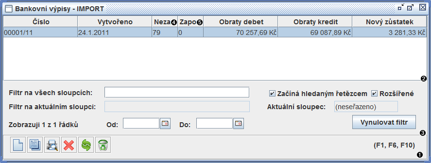 Přehled importovaných výpisů