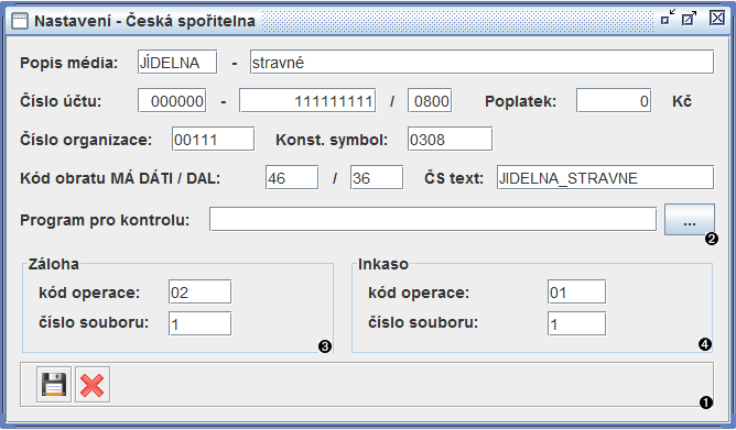 Okno nastavení České spořitelny