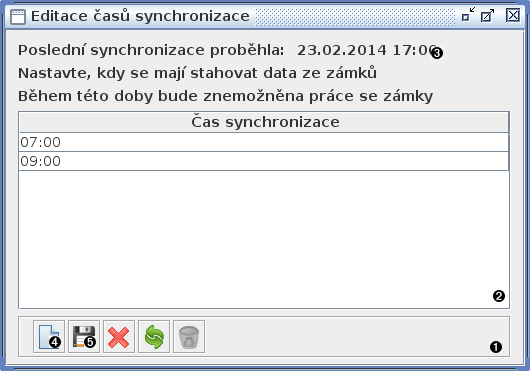 Okno editace času synchronizace