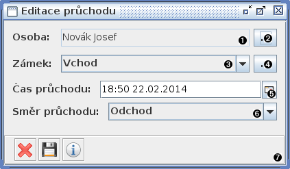 Okno editace průchodu