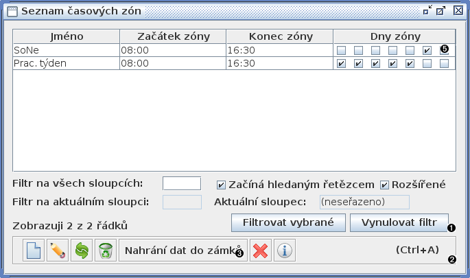 Okno seznam časových zón