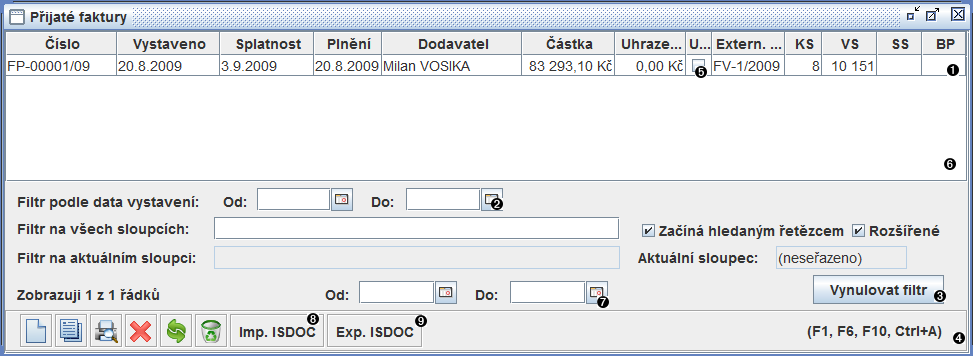 Přehled přijatých faktur