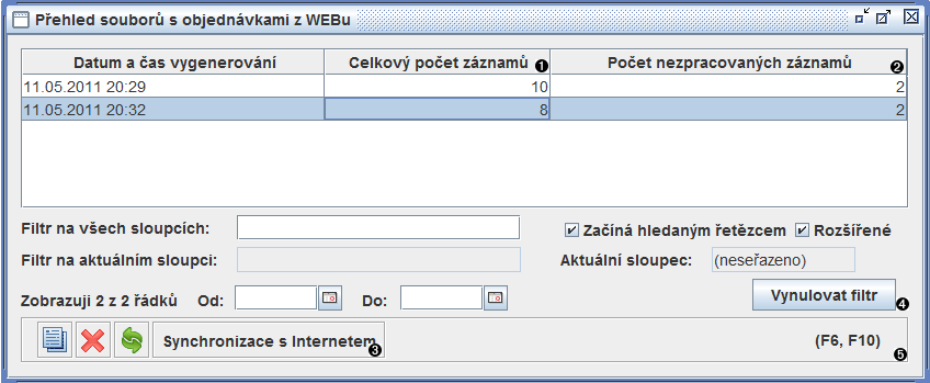 Přehled souborů s objednávkami z WEBu