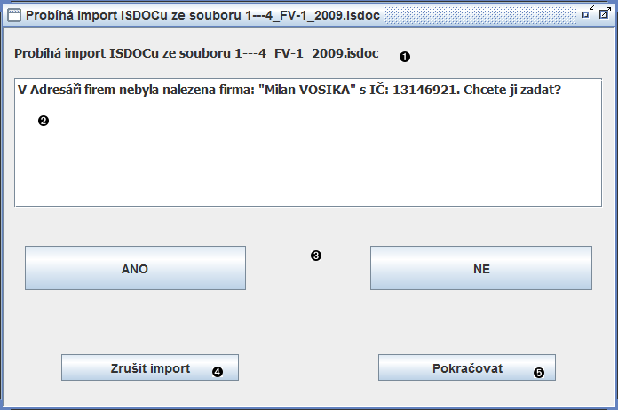 Dialogové okno pro import/export dokladu ISDOC
