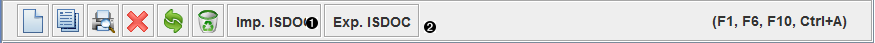 Tlačítka na import a export dokladu ISDOC na Panelu akcí