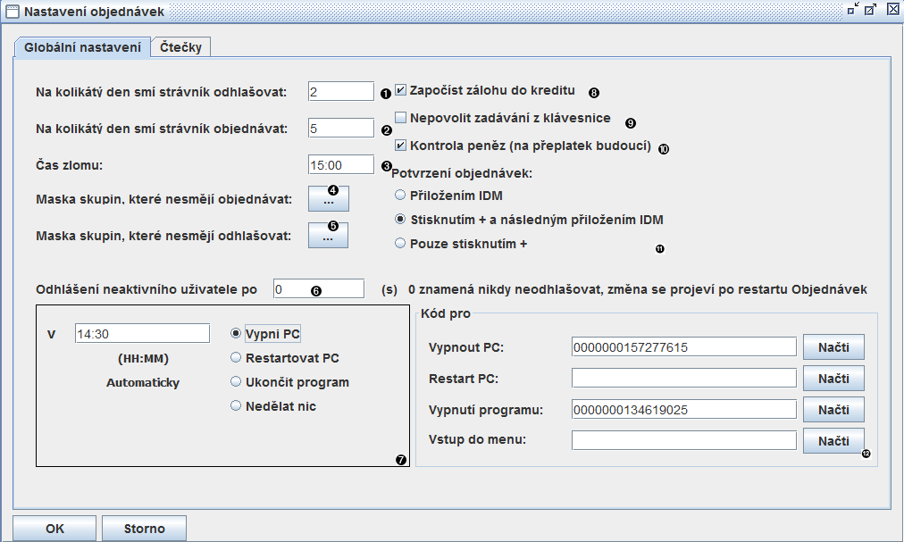 Okno Nastavení Objednávek