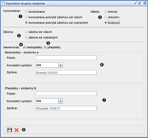 Okno vytvoření skupiny složenek