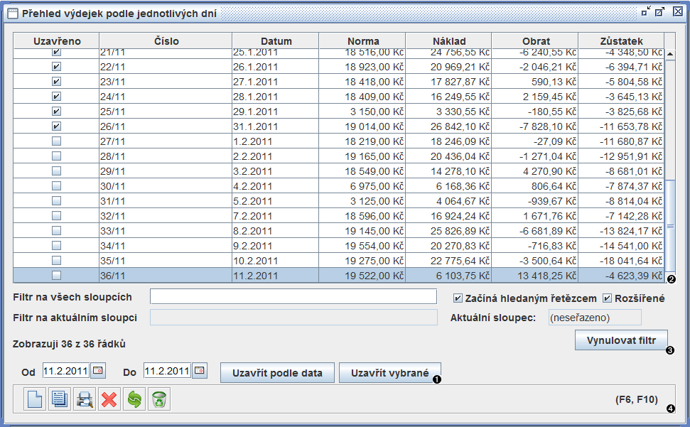 Okno přehled výdejek