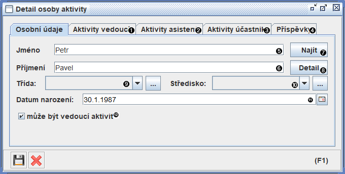 Ukázka záložky osobních údajů