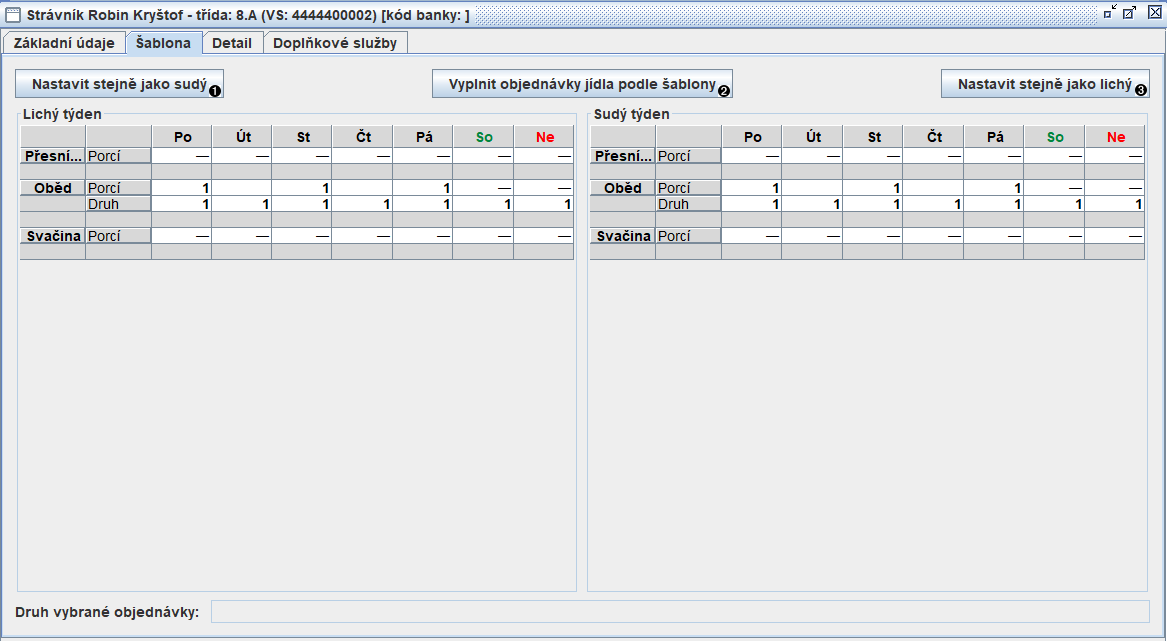 Záložka šablony okna strávníka