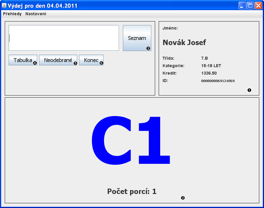 Hlavní okno výdeje